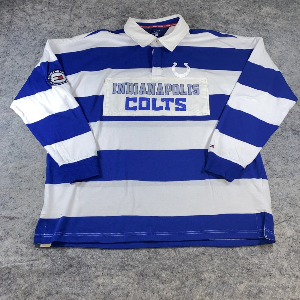 Tommy Hilfiger Indianapolis Colts Rugby Polo‎ Shirt Men's 2X Blue & White Stripe